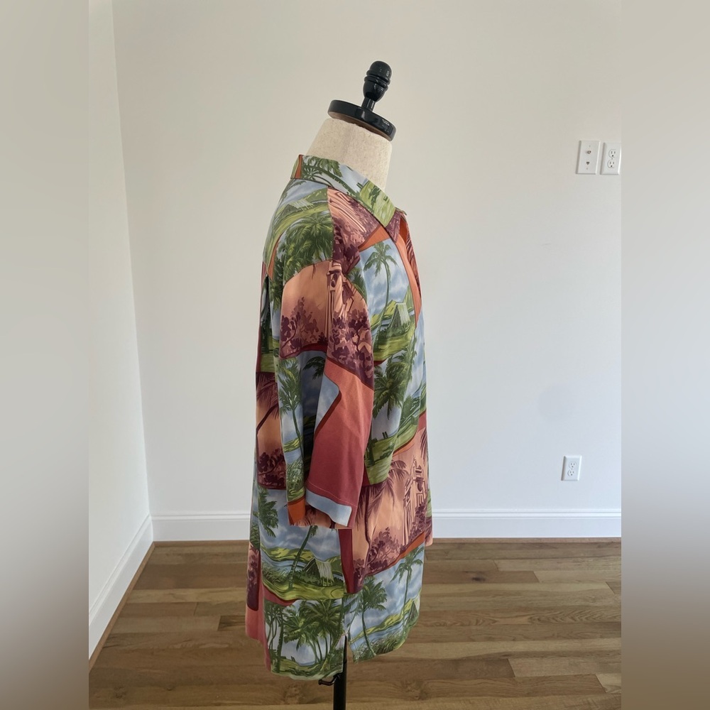 Vintage Tommy Bahama 100% Silk Camp Shirt in Orange Aloha Print - Picture 7 of 12